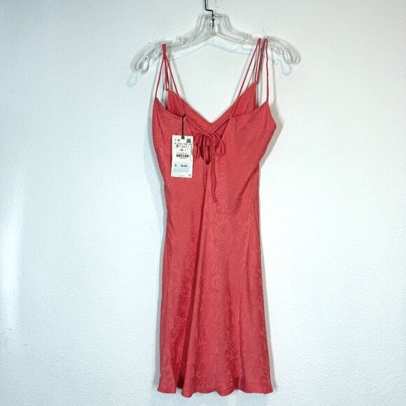 Zara Chemise Mini Slip Dress Coral Pink Small - Picture 3 of 14